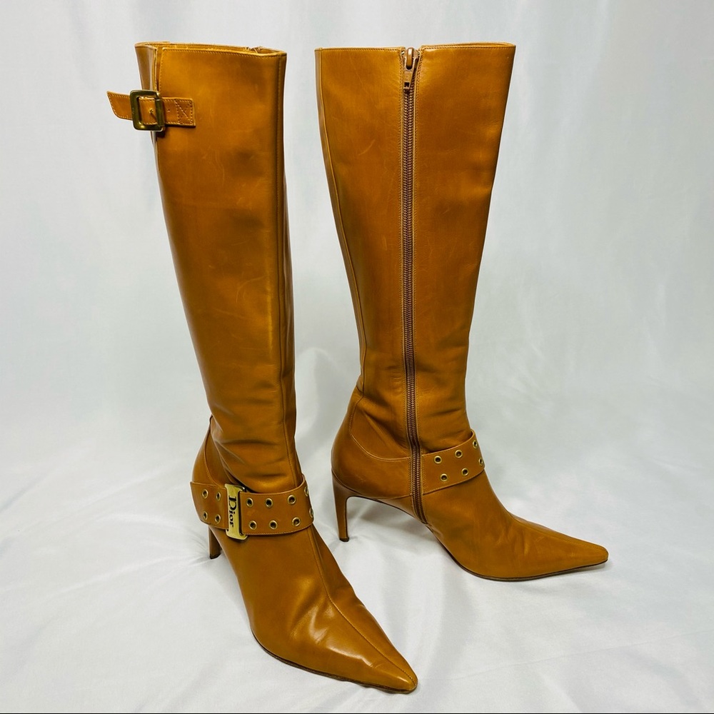 Dior High Heel Leather Boots Size 37 1/2 D